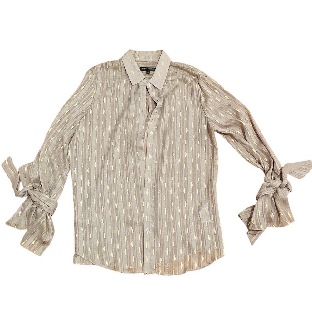 Banana Republic Dillon Shirt Womens L Semi-Sheer Metallic Stripe Button Up